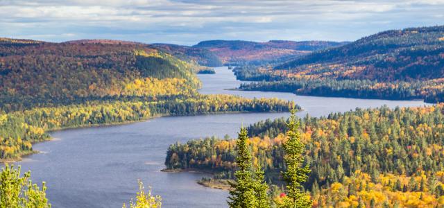 lake and rolling hills